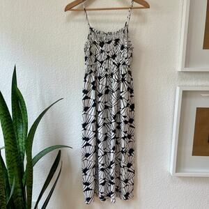 H&M Smocked Midi Dress Size XS Geometic Floral Square Neckline